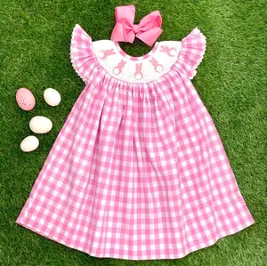 Vestido de Pascuas con monograma para niñas y niños, ropa de obispo personalizada, con diseño de conejo de Pascuas, Gingham, venta al por mayor