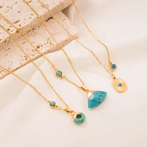 Grosir Perhiasan Liontin Batu Alam Liontin Jimat Kalung Mata Keberuntungan 18K Emas untuk Wanita