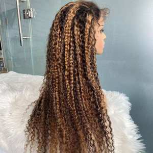 Populaire 100% bébé cheveux 13*4 pour dentelle frontale vague d'eau perruque avec <span class=keywords><strong>Piano</strong></span> couleur point culminant 100% cheveux humains pleine dentelle avant perruque - Product Image 4