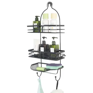Unique Design Triple Tiers Bathroom Organizer Shampoo Beauty Items Holder Rustproof Shower Caddy With Towel Clothes Hook