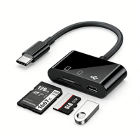 Lector de Tarjetas OTG 3 en 1 al por Mayor, Adaptador de Lector de Tarjetas USB Tipo-C TF/SD para Computadora Portátil, Teléfono, Tableta, Conector de Tarjeta de Memoria Externa