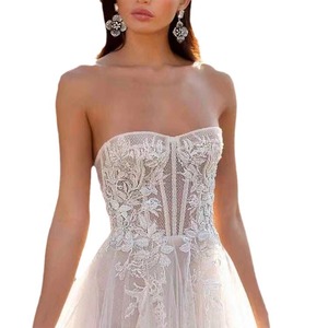 Strapless Wedding Dress A-Line Tulle Ivory Empire Waistline Simple Style For Women - Product Image 5