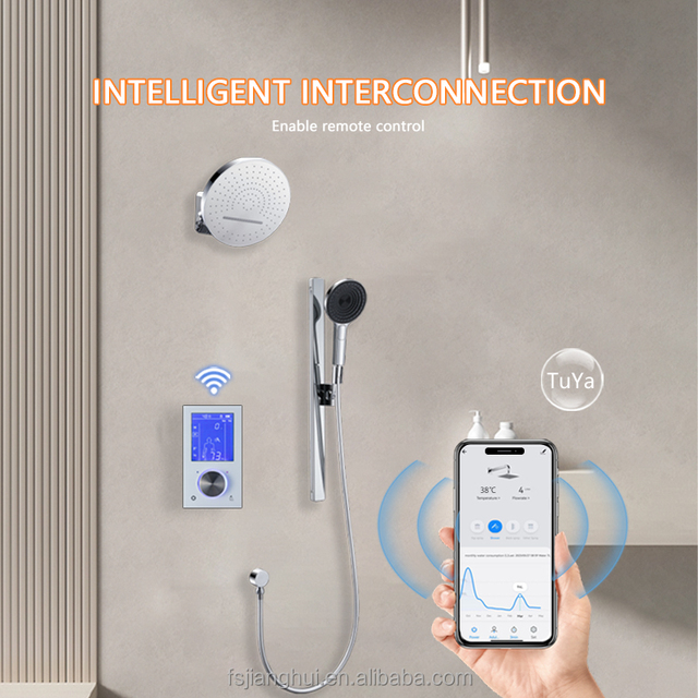 Luxury Smart WiFi Thermostatic Shower Set with Digital Display Rainfall System,Shower Mixer Valve with APP Temperature Control