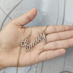 New Customized Stainless Steel Metal Personalized <strong>Necklace</strong> with Diamond Inlay, Women's Gift Customized Name Letter <strong>Necklace</strong> - Product Image 1
