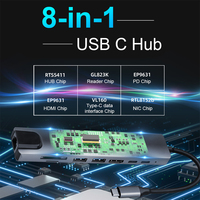 Adaptador USB Tipo C 3 4 5 6 7 8 en 1, 4K HD, Ethernet RJ45, LAN, USB 3.0, 2.0, Lector de Tarjetas SD y TF, Hub USB C, Base de Conexión para Windows y Mac