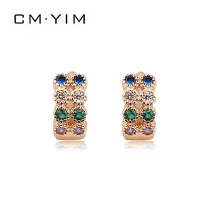 CM YIM Jewelry 18K 14K Gold Plated Wholesale Chromatic Zircon Earrings Ear Buckle Women's Cheap