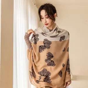 Customized Women's Scarf With New Floral Print Winter Cotton And Linen Fabric Made Of Polyester