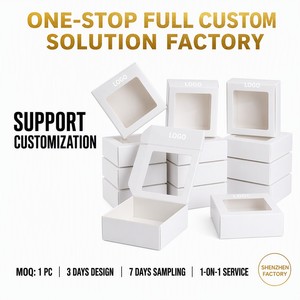 Boîte en papier blanc personnalisée avec fenêtre, boîte cadeau à couvercle transparent en PVC pour l'emballage de petits produits faits main - Product Image 1