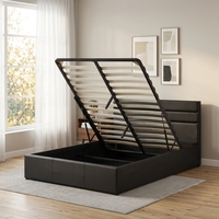 Cadre de lit King/Queen avec système de levage hydraulique, revêtement en cuir noir, lit convertible réglable avec sommier, structure en métal