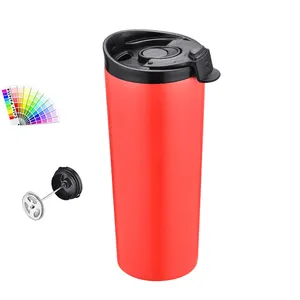 New Design French Press Strainer 17oz Double Wall Stainless Steel Reusable Travel Coffee Mug