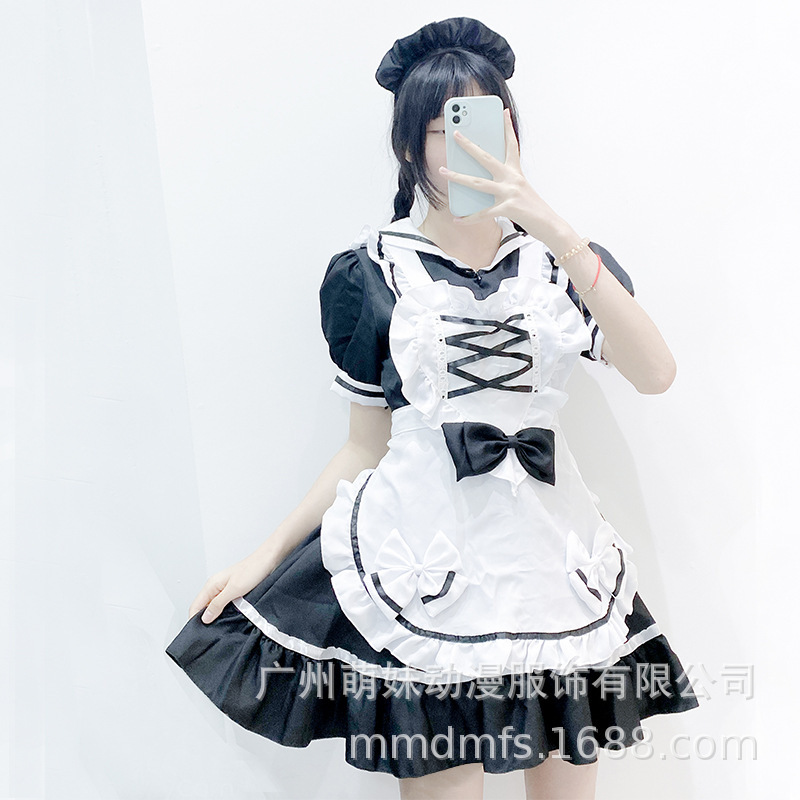 810 Black Style [Apron with Bow Headband]