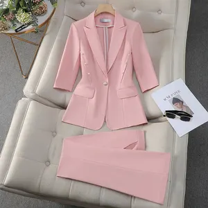 2024 Summer Pink Suit Jacket For Women Female Professional Goddess Fan Thin Temperament Professional Suit