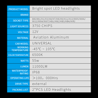 Ampoules LED de remplacement 6000LM 6500K 12V Plug & Play H1 H3 880 881 étanches IP67 pour voitures et motos, neuves
