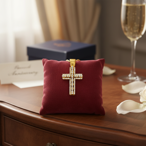 Colgante de Cruz de oro amarillo con tachuelas de diamantes reales sin cadena para el aniversario de las mujeres - Product Image 3