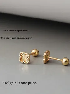 Pendientes <span class=keywords><strong>de</strong></span> <span class=keywords><strong>Oro</strong></span> <span class=keywords><strong>Puro</strong></span> Coreano <span class=keywords><strong>de</strong></span> 14K <span class=keywords><strong>para</strong></span> <span class=keywords><strong>Mujer</strong></span>, Diseño <span class=keywords><strong>de</strong></span> Flor <span class=keywords><strong>de</strong></span> Cuatro Pétalos Facetada con Láser, Pequeños, con Cierre <span class=keywords><strong>de</strong></span> Rosca, Joyería Femenina - Product Image 4