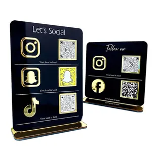 TableTop Logo Spiegel Acryl Social Media Business Zeichen Laser Cute Qr Code Zeichen Stand Plaque Mini Zeichen halter QR-Code