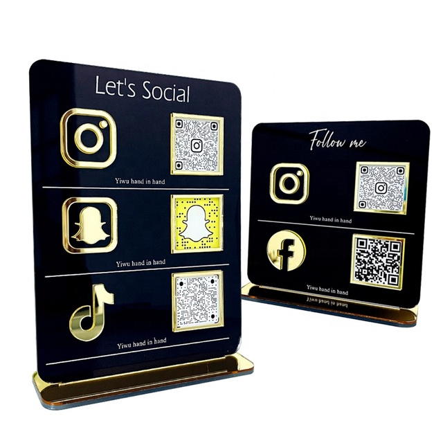 TableTop Logo Mirror Acrylic Social Media Business Sign Laser Cute Qr Code Sign Stand Plaque Mini Sign Holder Qr Code