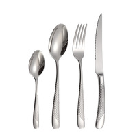 Ensemble de couverts occidentaux en acier inoxydable 304 avec manche en forme d'étoile : couteau à steak, cuillère à dîner, fourchette, cuillère à soupe