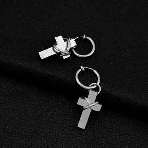 Nouvelles Boucles d'Oreilles Pendante Croix Personnalisées Design Niche 2026 Style Simple Unisexe en Acier Inoxydable Bijoux Tendance Vente en Gros - Product Image 5