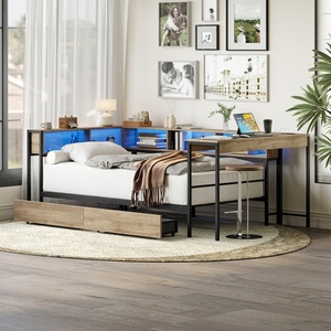 <span class=keywords><strong>Letto</strong></span> ad angolo M con libreria, <span class=keywords><strong>2</strong></span> cassetti contenitore, <span class=keywords><strong>letto</strong></span> matrimoniale moderno con luce LED e stazione di ricarica, divano <span class=keywords><strong>letto</strong></span> moderno - Product Image 5