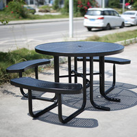 Mesa de pícnic para Discapacitados de acero perforado comercial al aire libre con Banco restaurante fuera del parque mesa de comedor de metal y juego de sillas