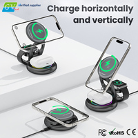Support de chargeur sans fil magnétique 3-en-1 pliable et flexible, 15W, charge rapide, station de charge sans fil de bureau en ABS, vente chaude