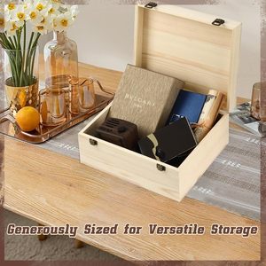 Caja de Joyería de Madera Natural sin Acabado, con Tapa con Bisagras, Diseño Clásico, Gran Capacidad, Almacenamiento Portátil y Sostenible para Recuerdos, DIY - Product Image 4