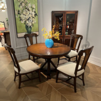 MEDICI Ensemble de table à manger ronde en bois massif de style européen traditionnel de haute qualité et durable pour 4 personnes avec garantie de 3 ans