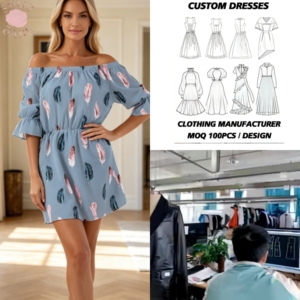 Women Summer Autumn Off Shoulder Feather Print Flare Short Sleeve <b>Elastic</b> Waist Loose Slim Vacation Casual Short <b>Dress</b> - Product Image 1