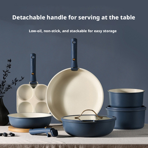 Ensemble de 3 casseroles antiadhésives avec poignée amovible, <span class=keywords><strong>kit</strong></span> d'ustensiles de cuisine pour la maison, comprenant une poêle et une <span class=keywords><strong>casserole</strong></span>, compatible avec toutes les cuisinières, gain de place - Product Image 2