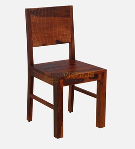 Sheesham Wood Dining <b>Chair</b> With Geometric Carved Backrest Solid Seat Straight <b>Legs</b> Rustic Modern Handcrafted Furniture For Home - Product Image 2