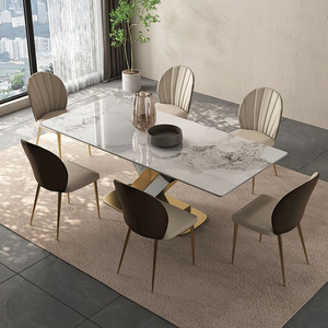 Đồ Nội Thất Nhà Bàn Ăn Đặt Bàn Ăn Và Ghế 8 Chỗ Ngồi Trắng Thiêu Kết Đá Hình Chữ Nhật Bàn Ăn Đặt - Product Image 3