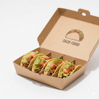 Custom Logo Recyclable Kraft Paper Taco Box with Matt Lamination & Embossing Disposable Food Grade Takeaway Tray for 2 Tacos
