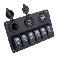 Panneau LED à 6 voies Winibo avec prise USB, prise allume-cigare et voltmètre pour véhicules marins, voitures et camping-cars
