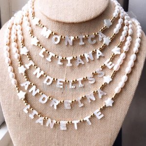 NM42403 collana con nome personalizzato perle autentiche e madri perle stella placcata in oro con perline collana con nome a catena - Product Image 2