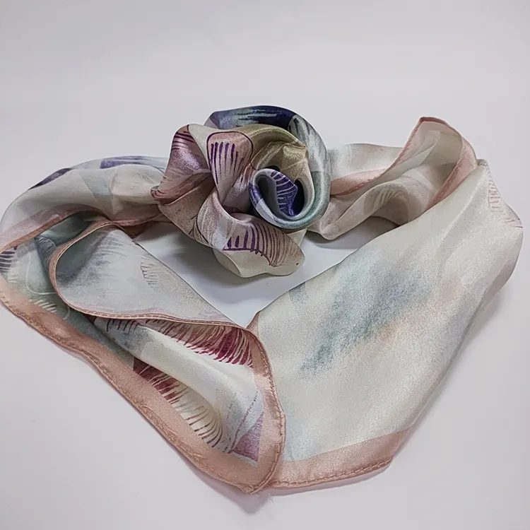 100% 12mm Silk Satin Scarf For Lady 53*53 Square Silk Scarf Silk Printed Scarf With Water Lily