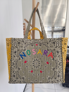 <span class=keywords><strong>Borsa</strong></span> Tote Trapuntata Paisley con Ricamo Colorato a Lettere, <span class=keywords><strong>Borsa</strong></span> a Spalla Reversibile in Cotone Stampato per Spiaggia e Shopping - Product Image 6