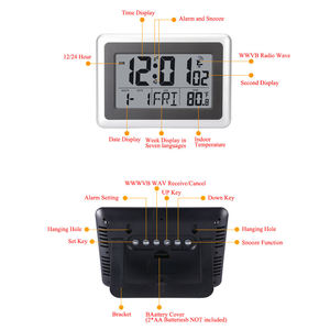 Reloj Despertador de Pared Inteligente, Rústico, Eléctrico, Controlado por Radio, Atómico, Digital, Funciona con Batería, con Función de Repetición, Temperatura Interior, Fecha y Día de la Semana - Product Image 3