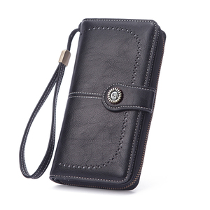 Portefeuille <span class=keywords><strong>Femme</strong></span> Long en Cuir Huilé Bloqueur RFID, Double Rabat Multi-Fonctionnel <span class=keywords><strong>Porte</strong></span>-Cartes de Crédit, Style Rétro Grande Capacité - Product Image 6