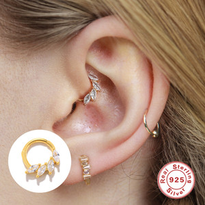 CANNER S925 Pendientes de Aro de Plata de Ley con Zirconia Marquise Ojo de Caballo y Diamante para Piercing de Cartílago, Joyería, Diámetro Interior 8mm - Product Image 2