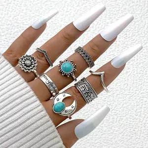 Set cincin perak antik pirus untuk wanita grosir N2309253
