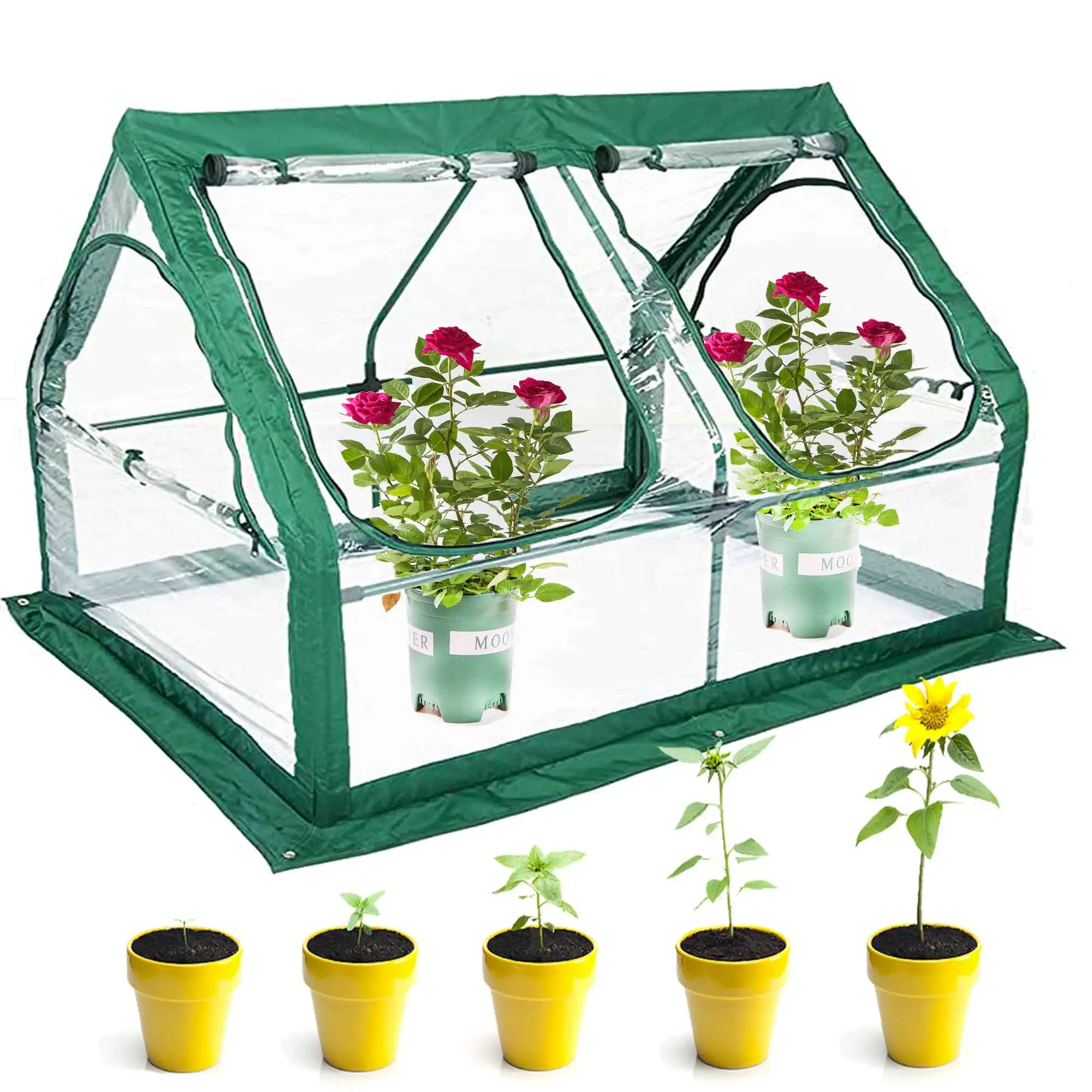 Tragbares Gewächshaus Gartengebett einfaches Aufstellen Gartenblumenhaus Doppel-Spitzendach Gewächshaus zum Schutz von Pflanzen