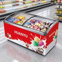 Commercial Ice Cream Freezer with Transparent Glass Sliding Door, Supermarket Display Fridge