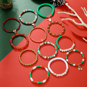 Christmas Polymer Clay Beaded <b>Bracelet</b> Set 12-Piece Stackable Santa Claus And Letter Charm Jewelry Unisex - Product Image 3
