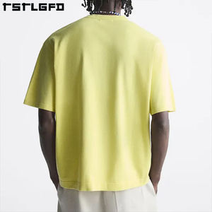 T-shirt ample pour homme 100% coton biologique tricoté épaules tombantes streetwear lourd logo personnalisé uni séchage rapide anti-UV - Product Image 5