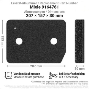 Almohadilla de Filtro de Espuma de Repuesto <span class=keywords><strong>Miele</strong></span> 9164761, Piezas de Repuesto para Aspiradora, 207x157x30mm - Product Image 2