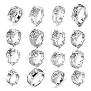 Terlaris produsen Mosang batu klasik wanita enam cakar satu karat pertunangan pesta pernikahan cincin terbuka untuk wanita dan pria