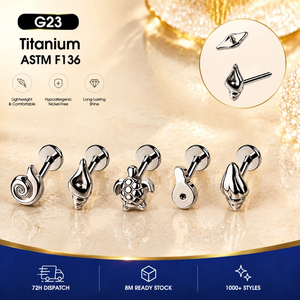 Fashion Cute Ocean &amp; Plant Shape Flat Back Stud ASTM F136 Titanium Hypoallergenic Women Ear Piercing Accessories - Product Image 2