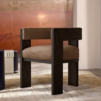 Chaises de Salle à Manger en Bois de Frêne Massif Style RH Américain, Fauteuil en Velours Luxe Moderne