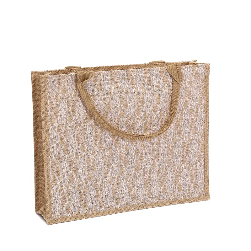 Fashion Handmade Vintage Jute Lace Shoulder Bag For Women Women's Gift Bag Custom Natural Jute Tote Shopping Bag